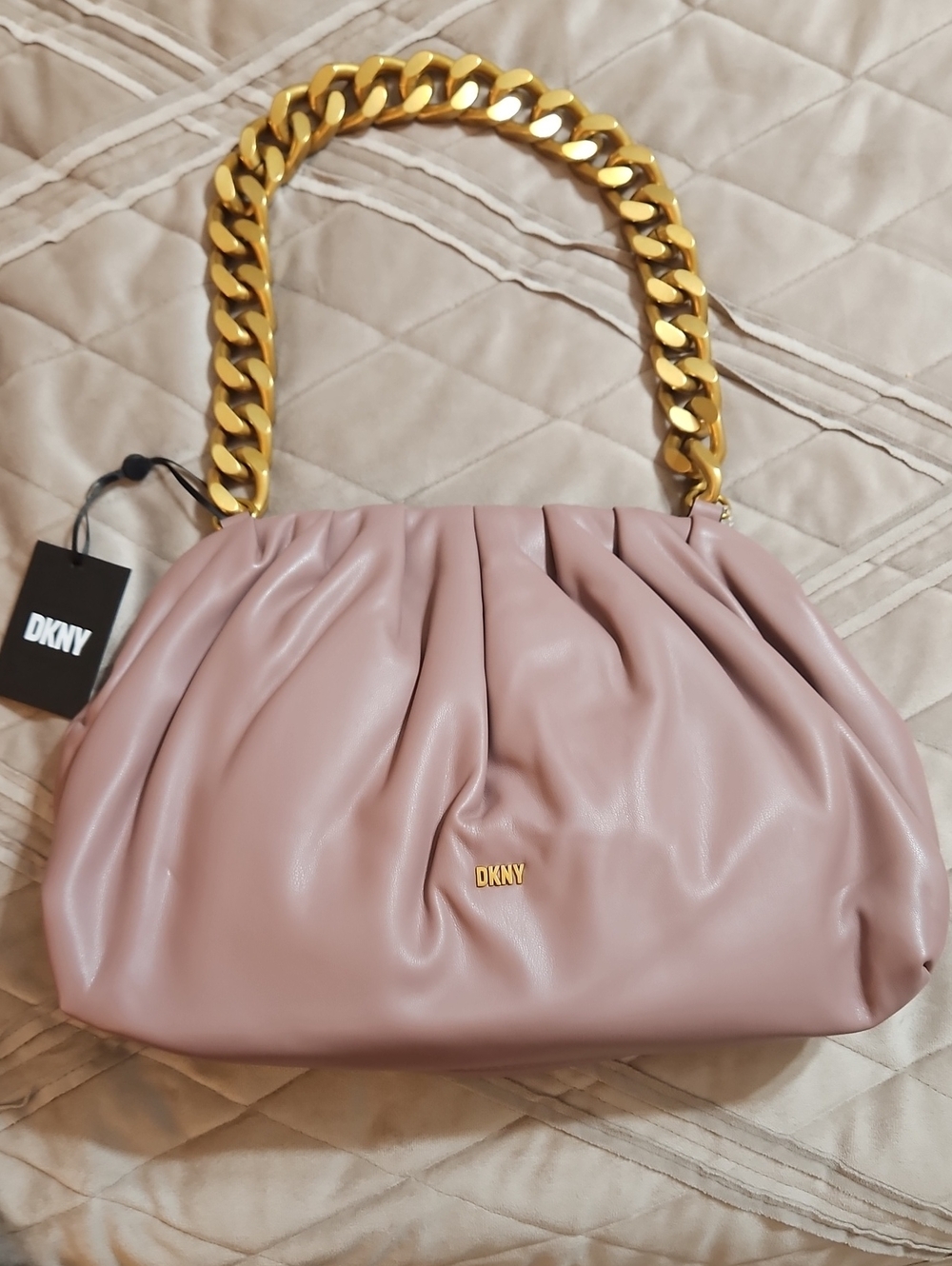DKNY Dusty Pink Shoulder Bag with Gold Chain Handle